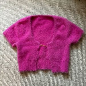 Jacquemus Pink ‘La Maille Neve’ Cropped Short Sleeved Cardigan NWT 38